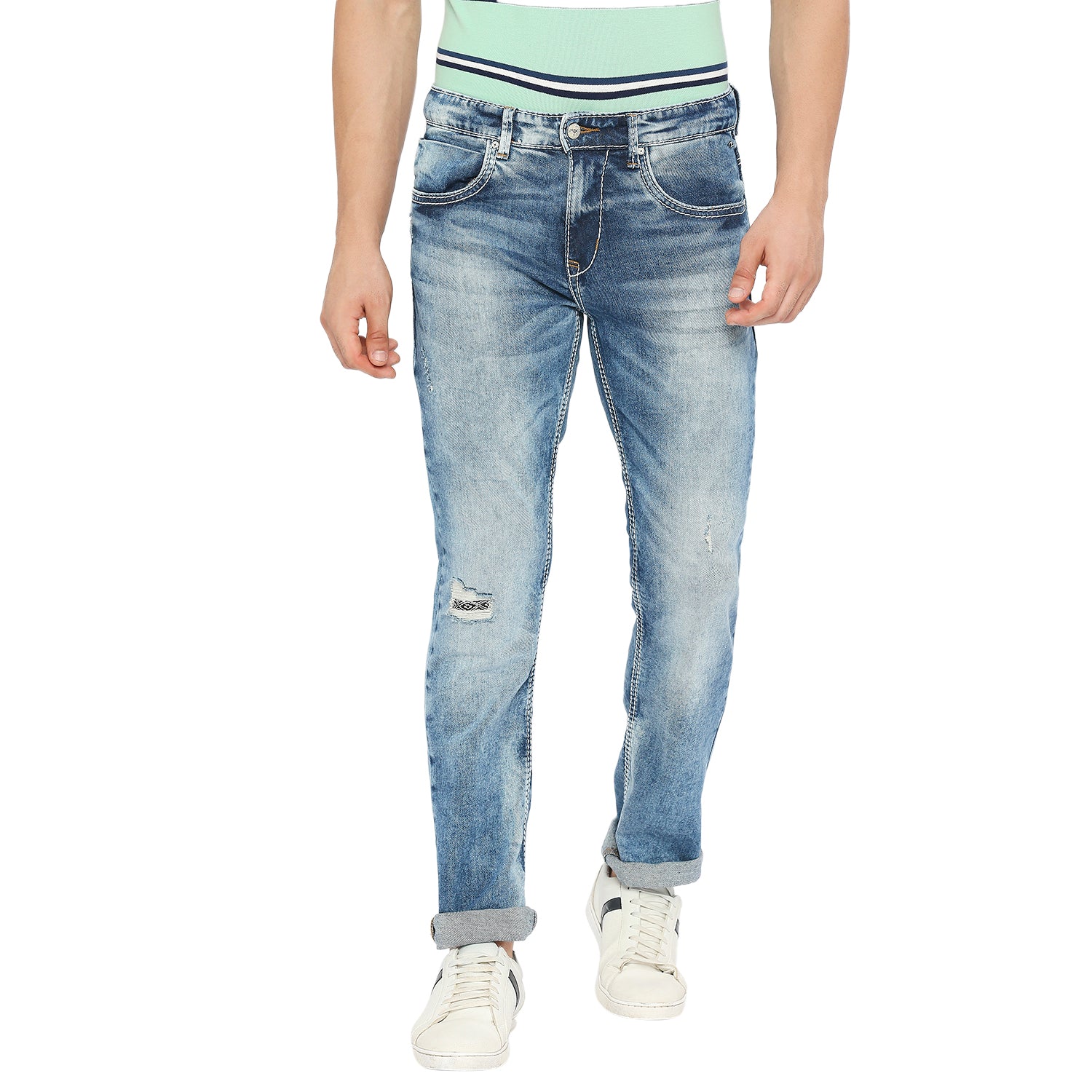 Men Mid Blue Mid Rise Regular Fit Jeans