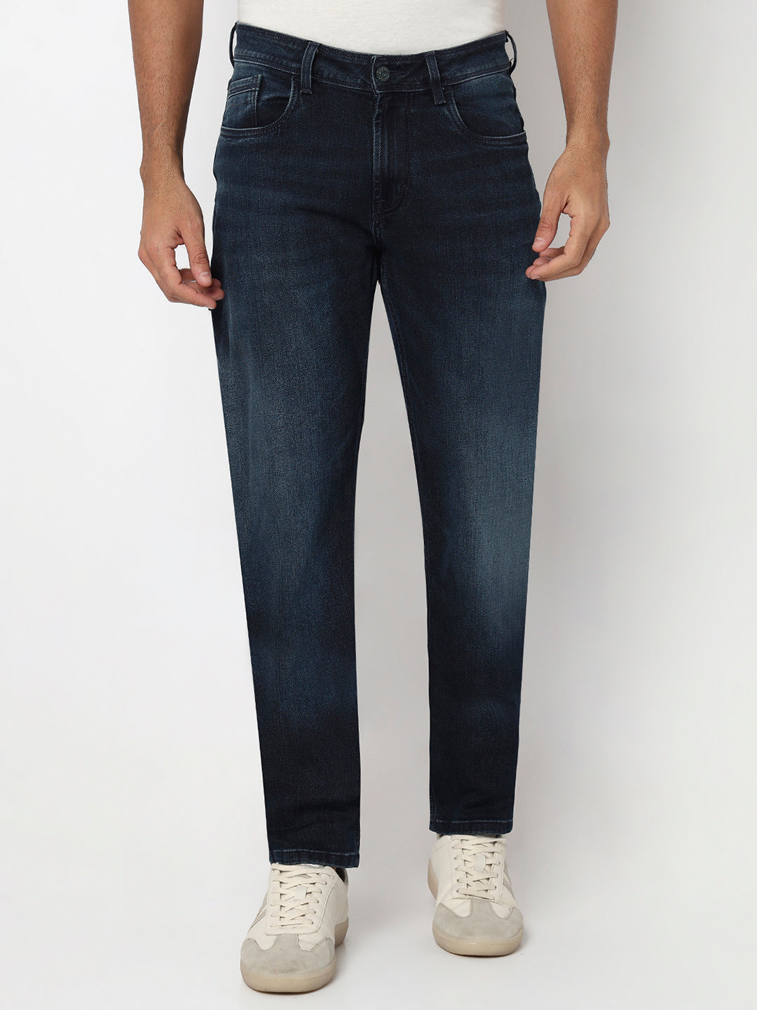 Spykar Dark Blue Mid Rise Comfort Fit Casual Jeans For Men