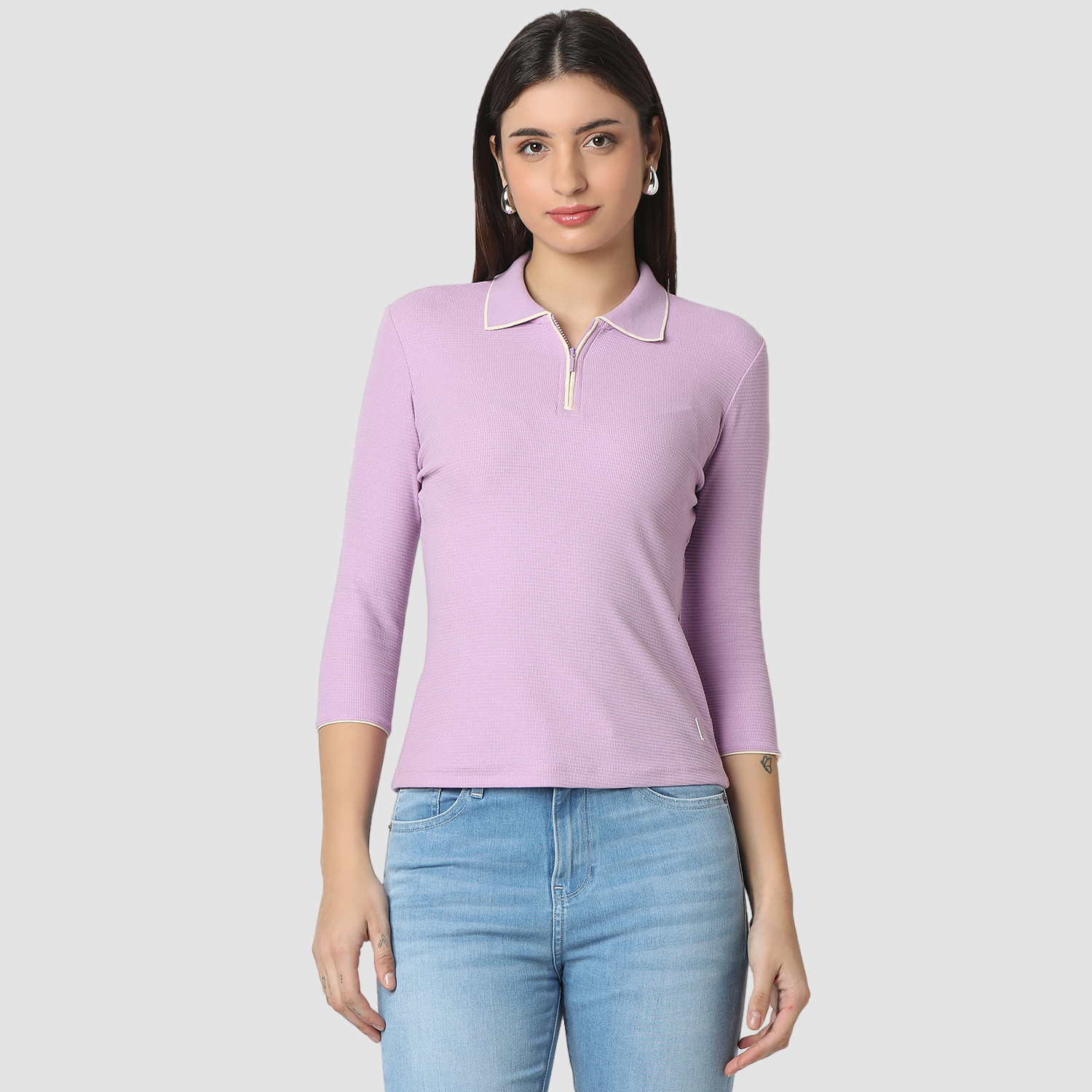 Spykar Crocus Purple Slim Fit Casual T-Shirts For Women