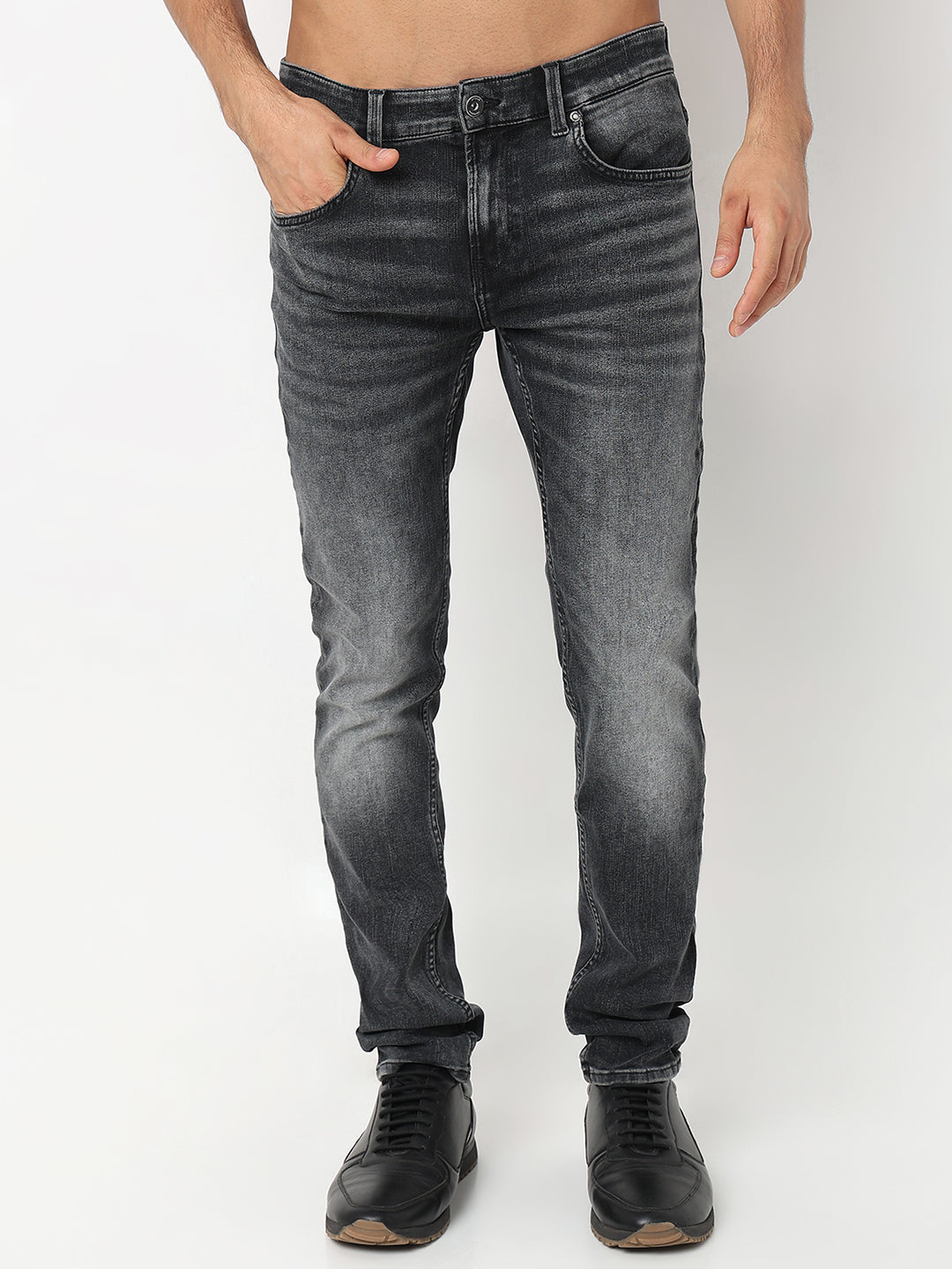 Spykar Men Corbon Black Slim Fit Low Rise Jeans