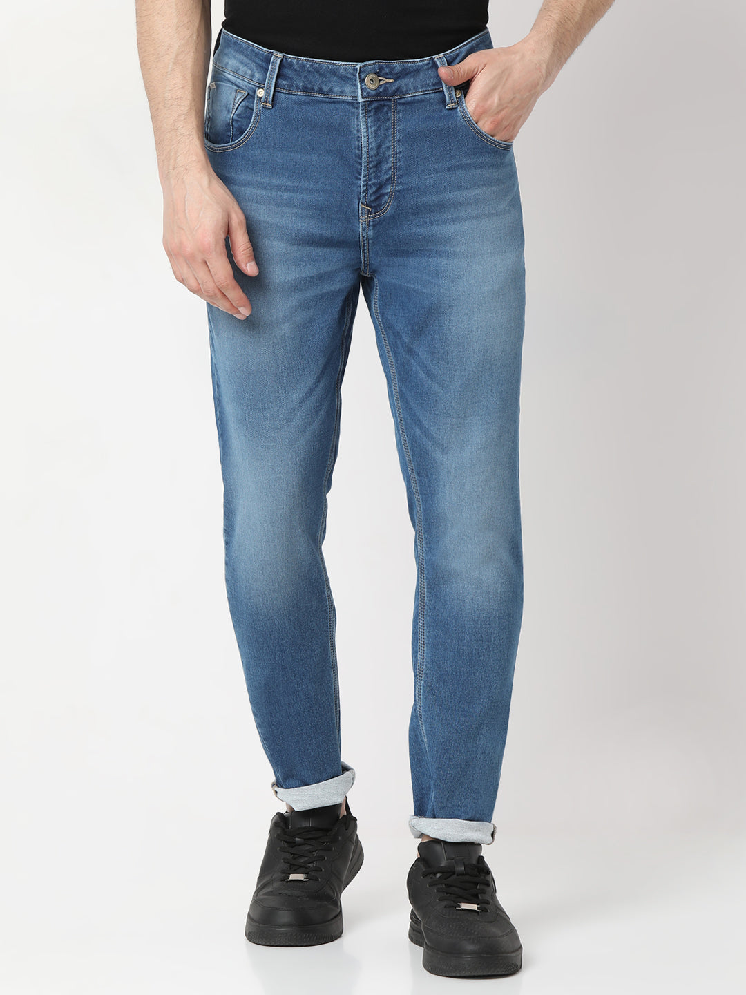 Spykar Light Blue Slim Fit Mid Rise Jeans For Men