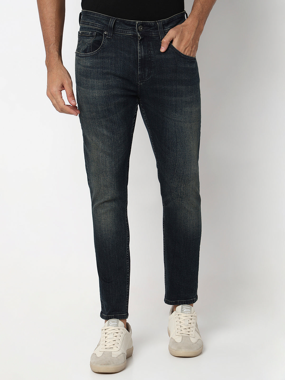 Spykar Vintage Blue Mid Rise Slim Fit Casual Jeans For Men