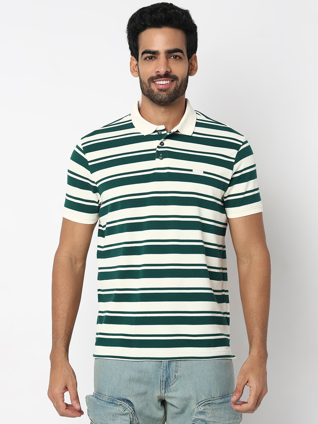 Spykar Botanical Green Slim Fit Casual T-Shirts For Men