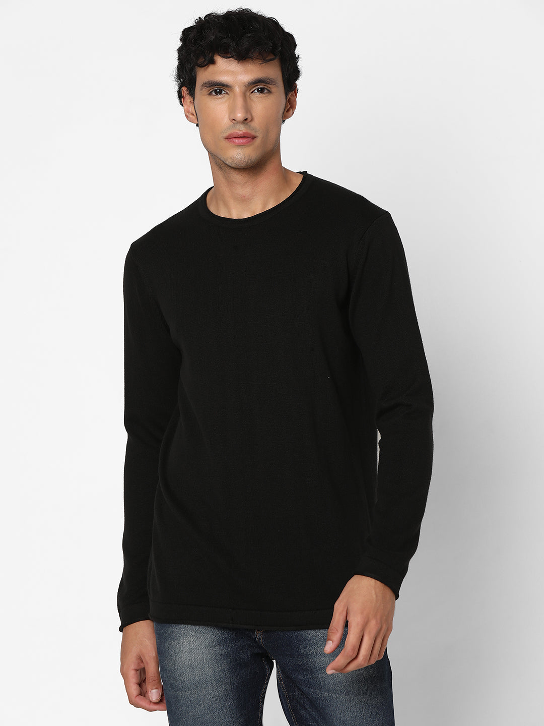 Men Black Regular Fit Sweaters
