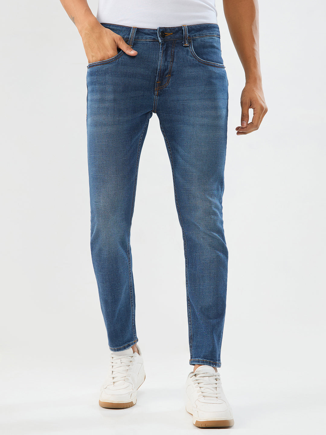 Spykar Dark Blue Slim Fit Mid Rise Jeans For Men