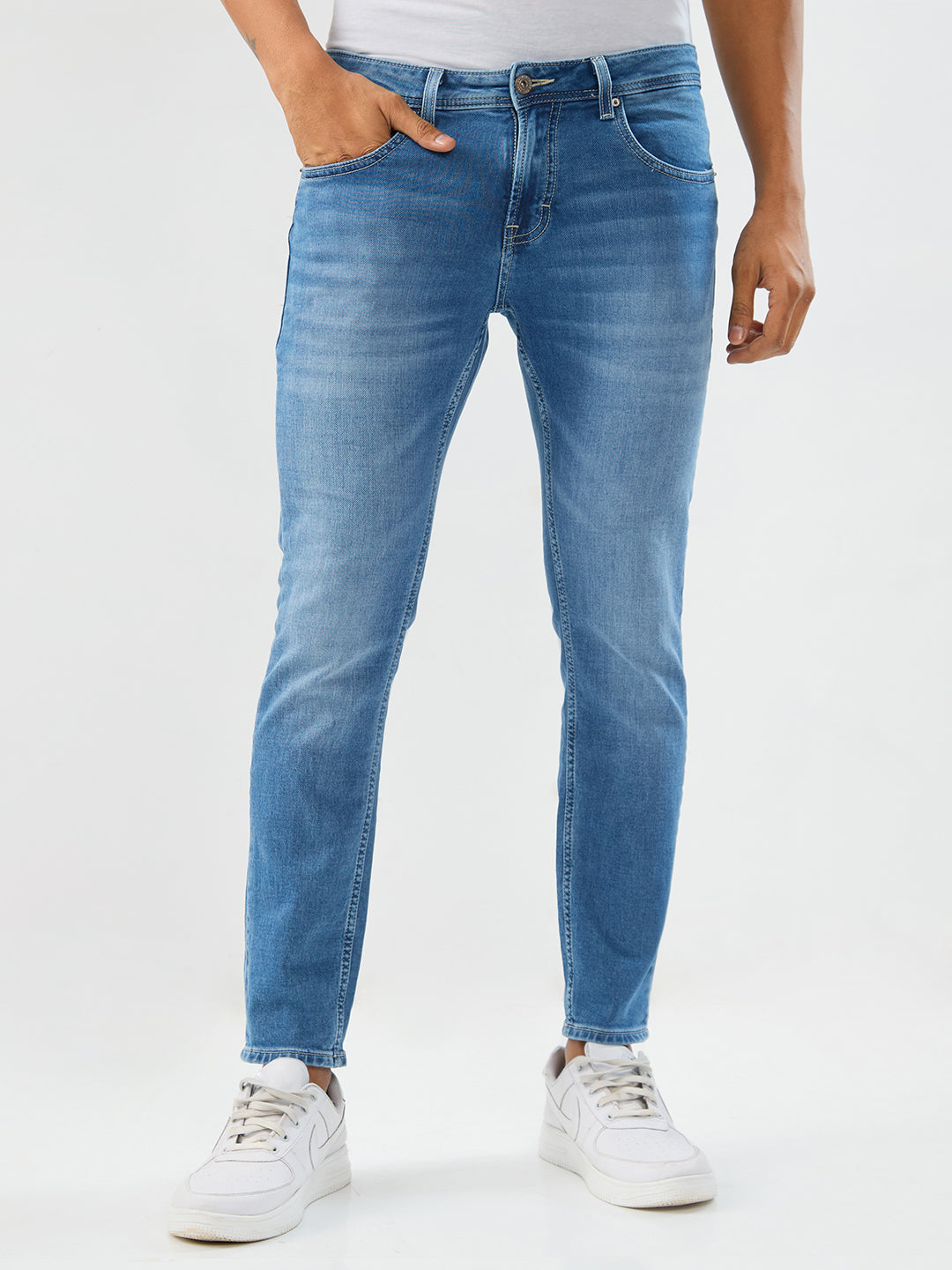 Spykar Mid Blue Slim Fit Mid Rise Jeans For Men