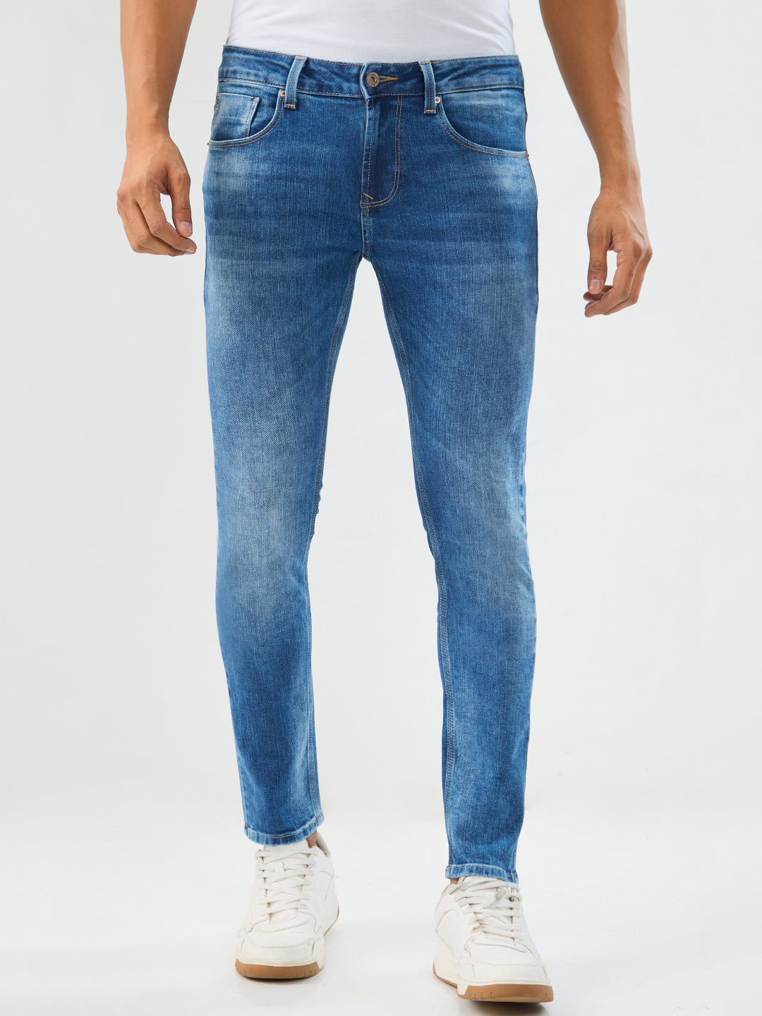 Spykar Mid Blue Slim Fit Low Rise Jeans For Men