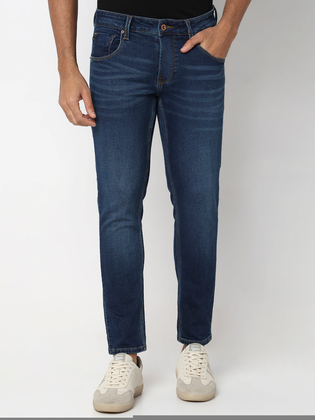 Spykar Dark Blue Low Rise Slim Fit Casual Jeans For Men