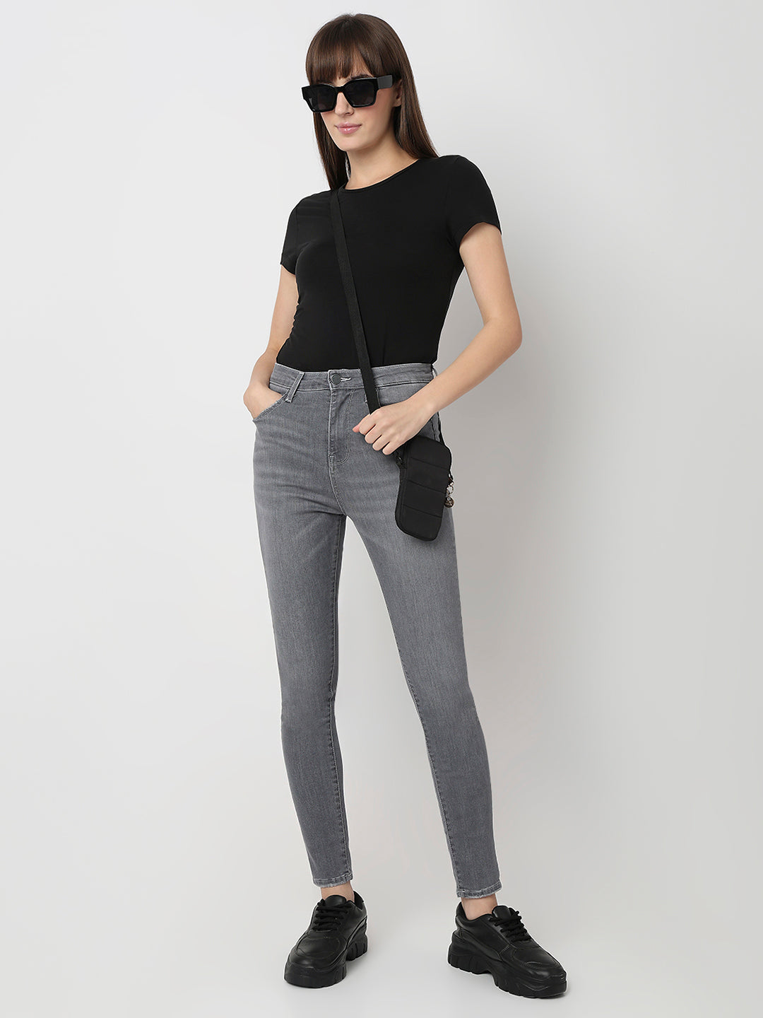 Spykar Grey High Rise Super Skinny Fit Casual Jeans For Women