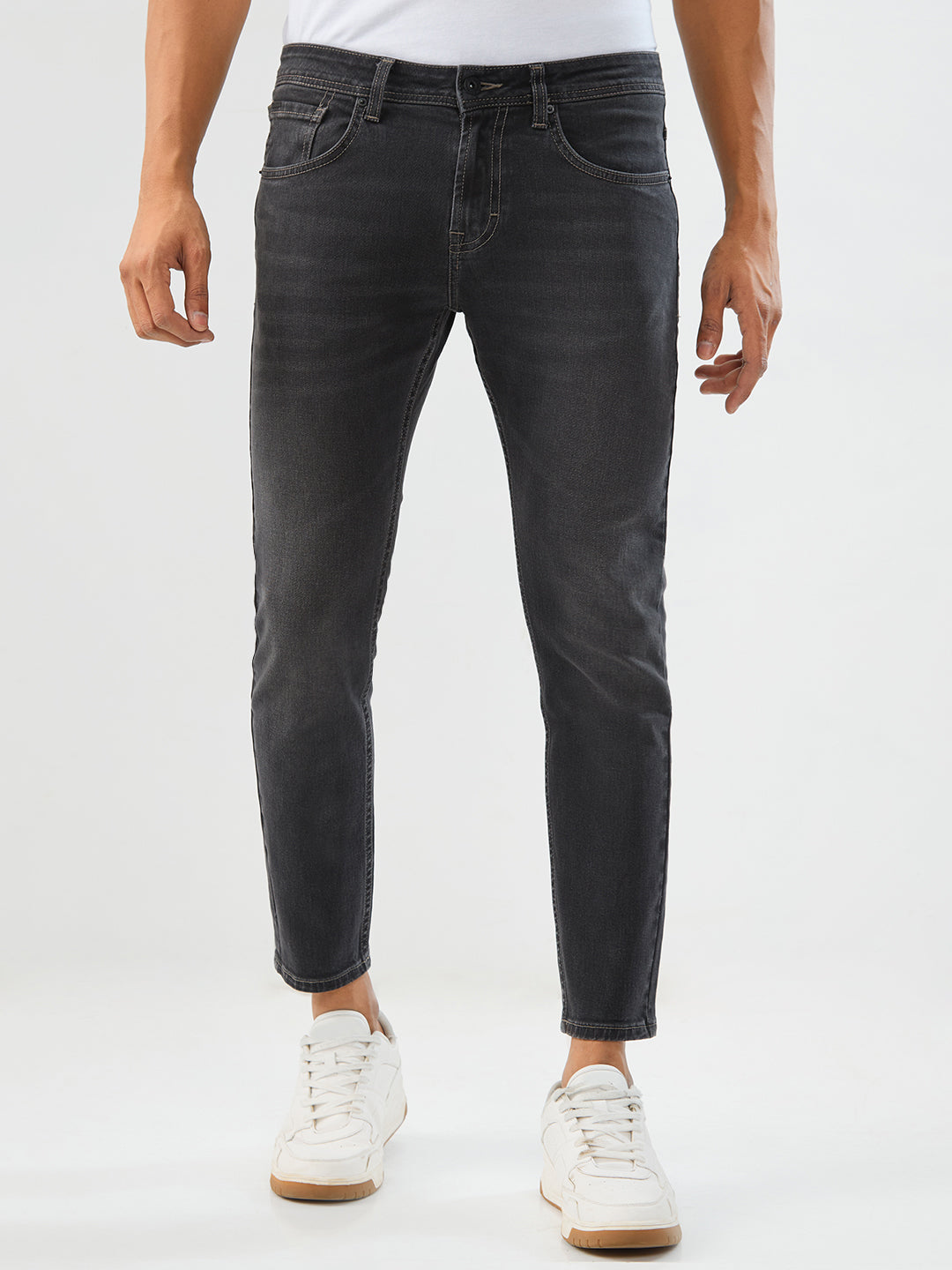 Spykar Charcoal Black Slim Fit Mid Rise Jeans For Men