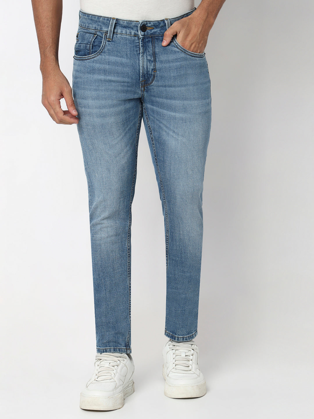 Spykar Mid Blue Low Rise Slim Fit Casual Jeans For Men
