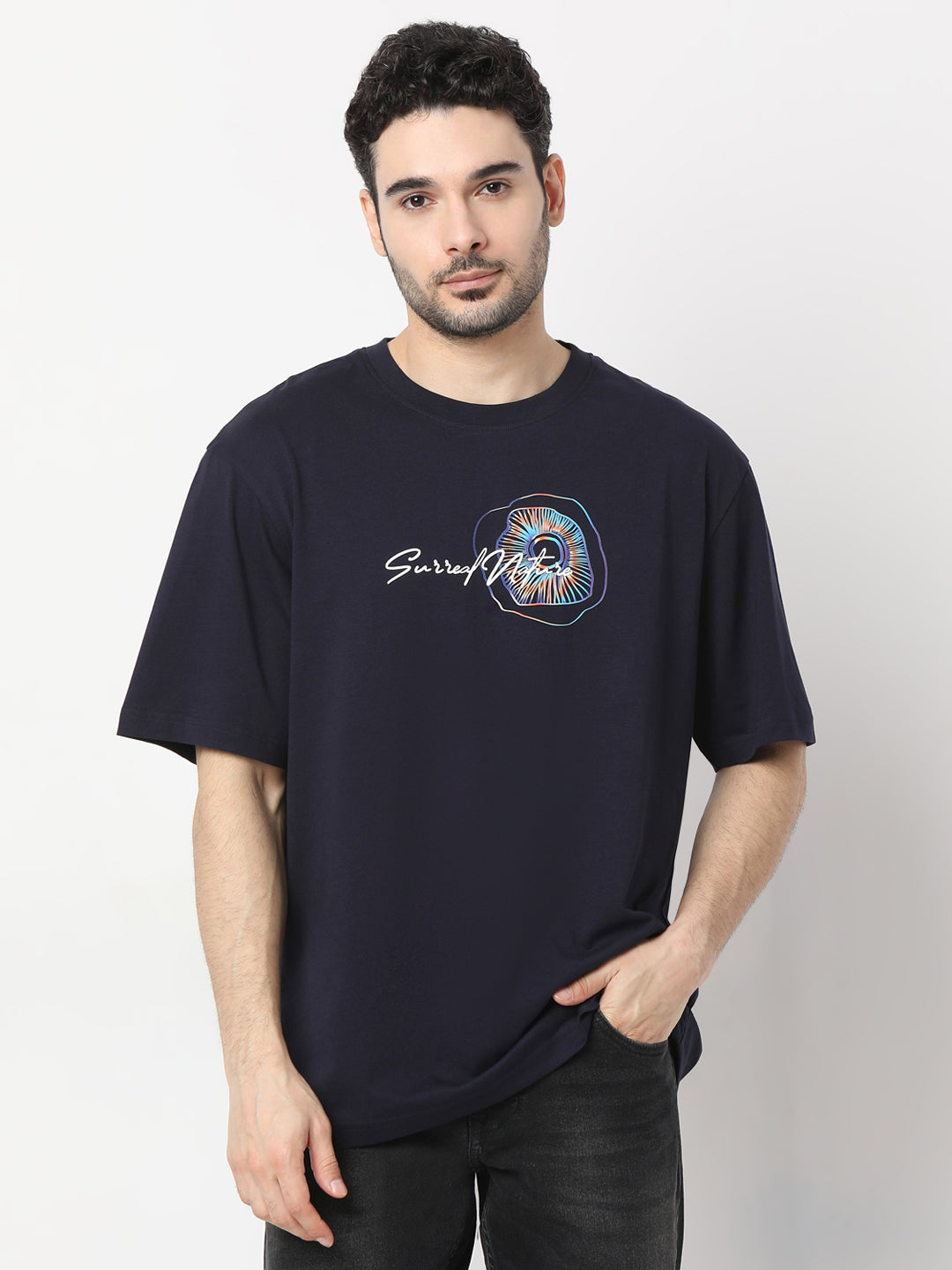 Men T-Shirt Navy Blue Comfort Fit