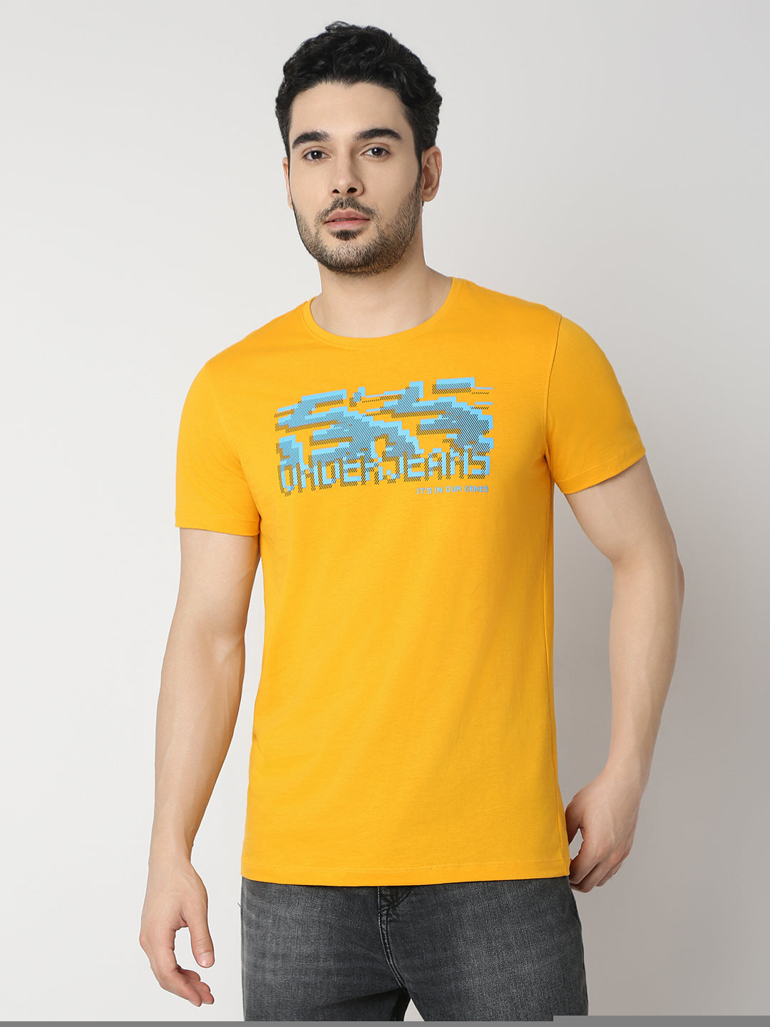 Underjeans by Spykar Men Premium Chrome Yellow T-Shirt