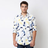 Men Shirt Print White Slim Fit