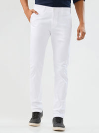 Men Trouser Slim Fit White Mid Rise
