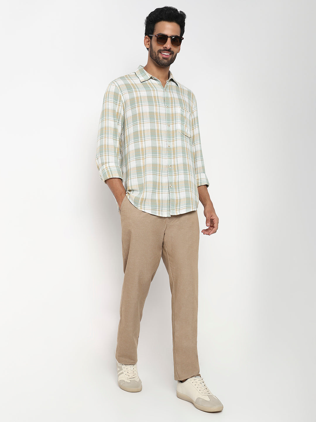 Spykar Granite Green Slim Fit Casual Shirts For Men