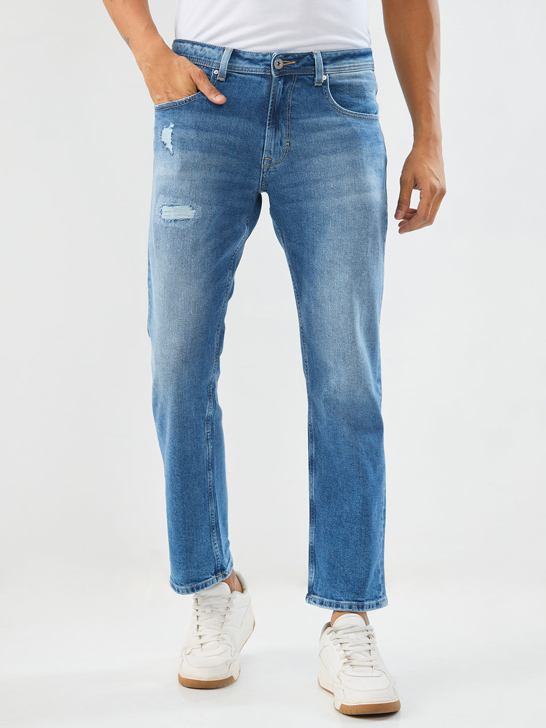 Men Jeans Comfort Fit Mid Blue Mid Rise