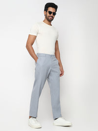 Men Trouser Regular Fit Grey Mid Rise