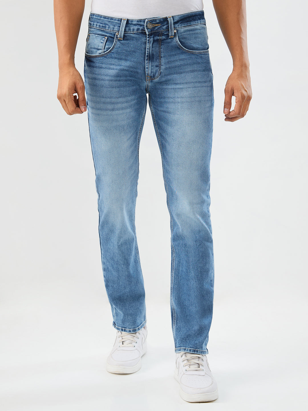 Men Jeans Regular Fit Light Blue Mid Rise