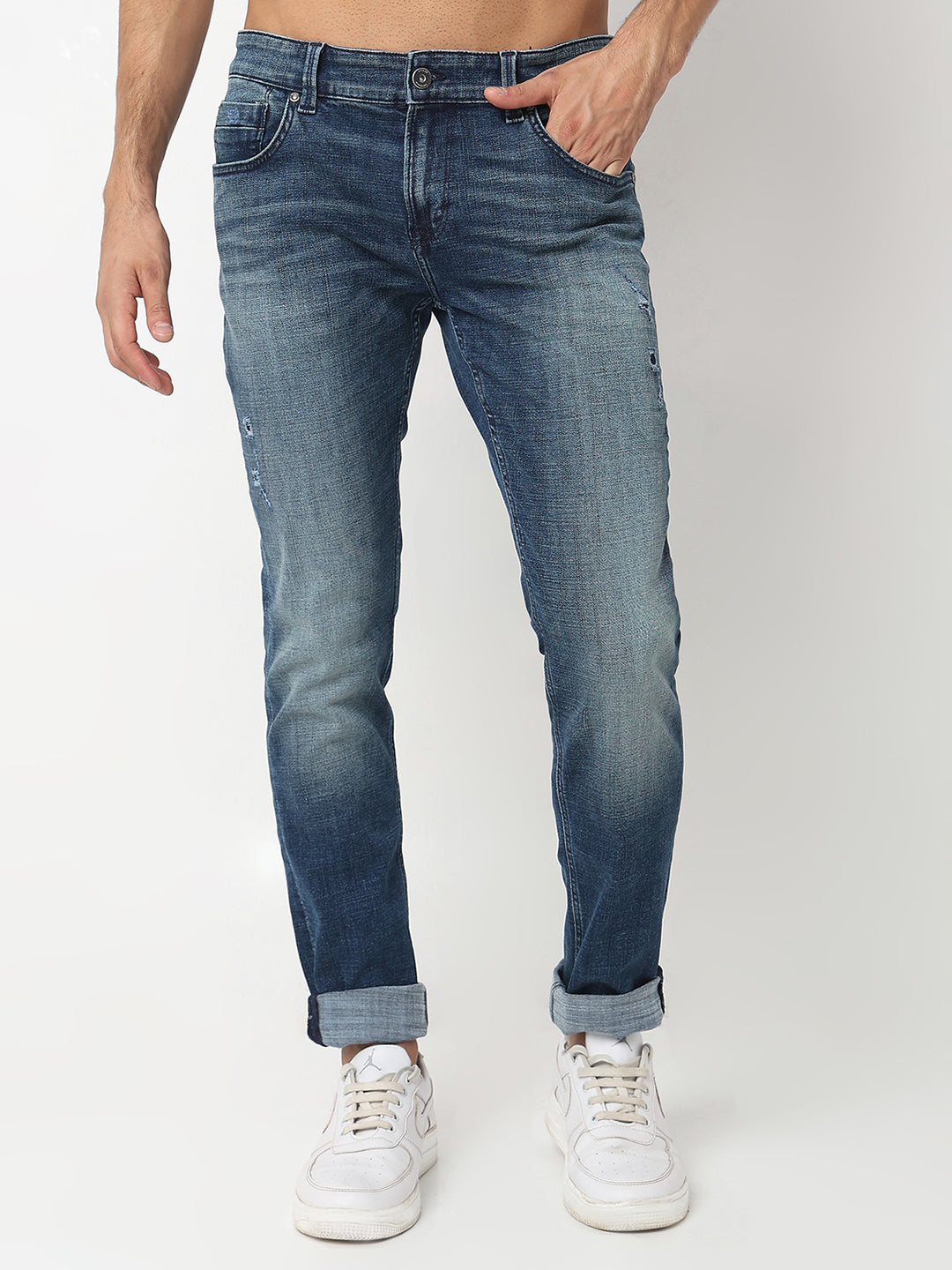 Spykar Men Dark Blue Slim Fit Low-Rise Jeans