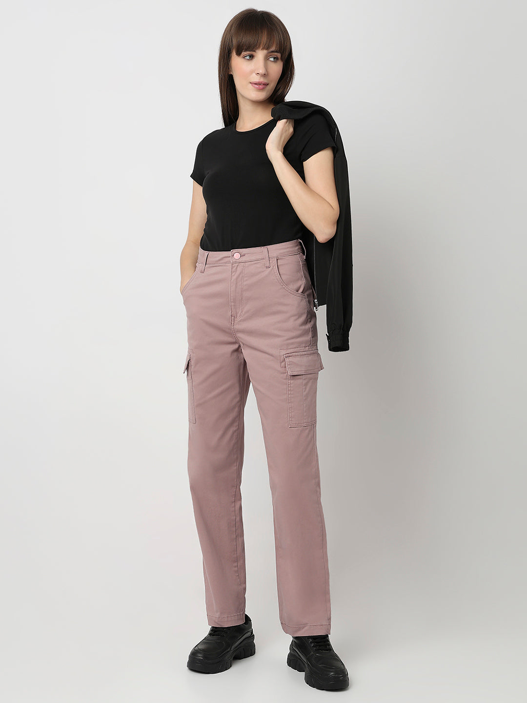 Spykar Dusty Pink High Rise Straight Fit Casual Jeans For Women