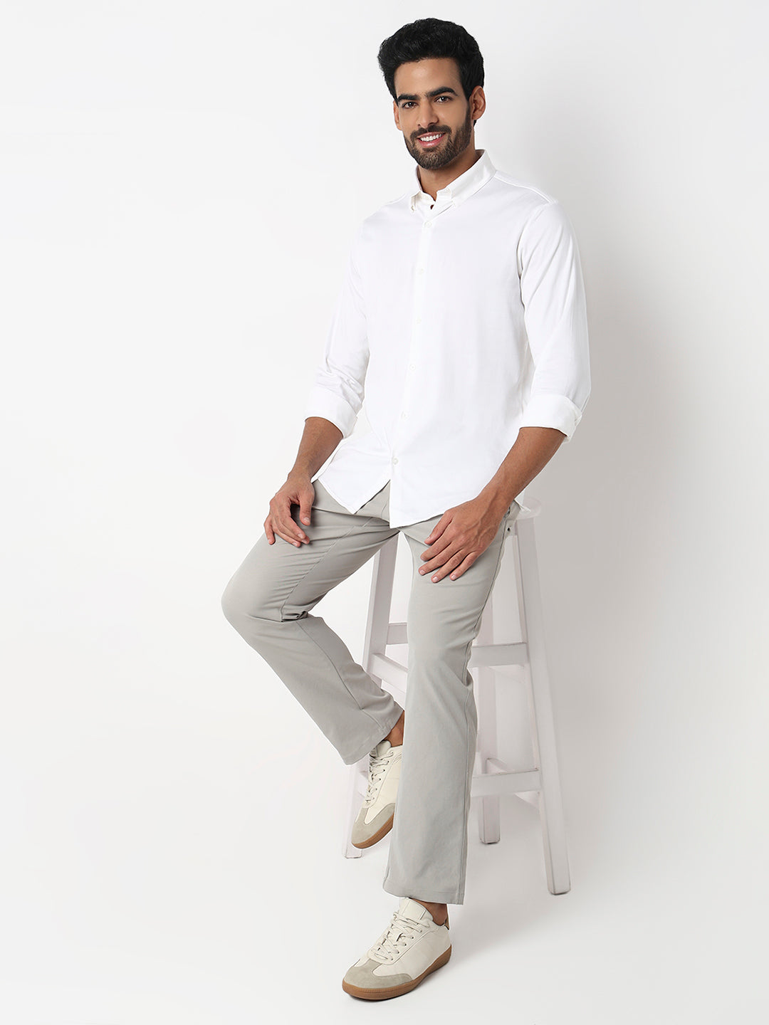 Spykar White Slim Fit Casual Shirts For Men