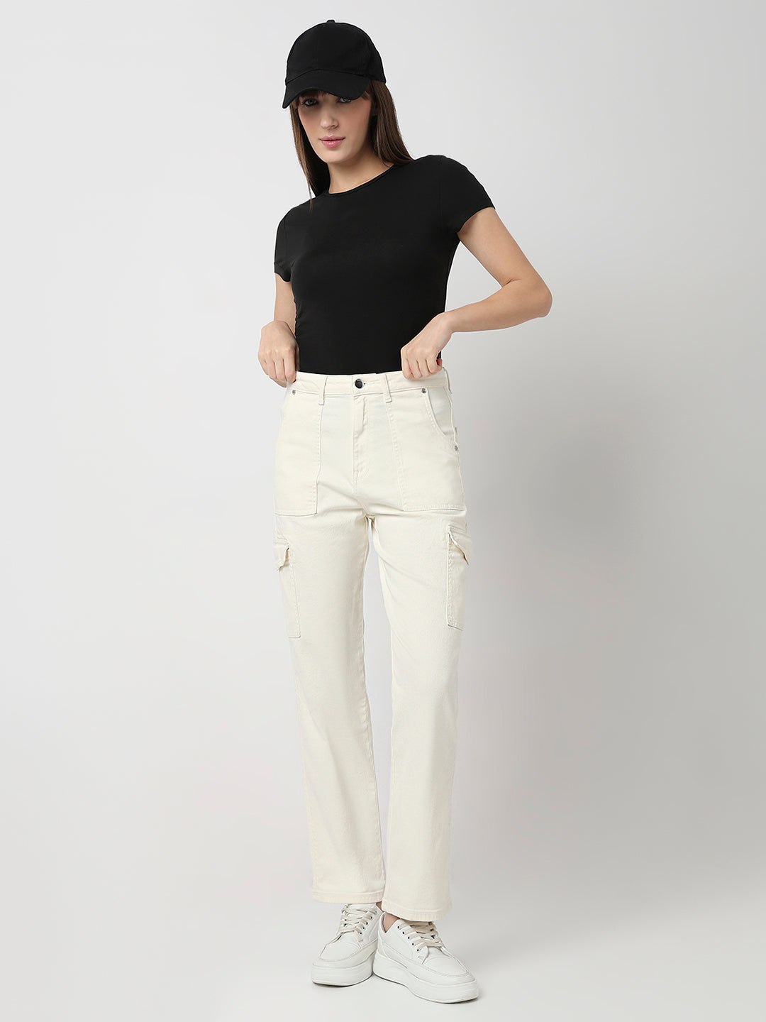 Spykar Ecru High Rise Straight Fit Casual Jeans For Women