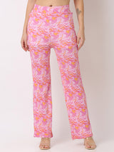 Women Trouser Tapered Leg Pink High Rise