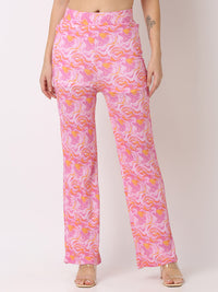 Women Trouser Tapered Leg Pink High Rise