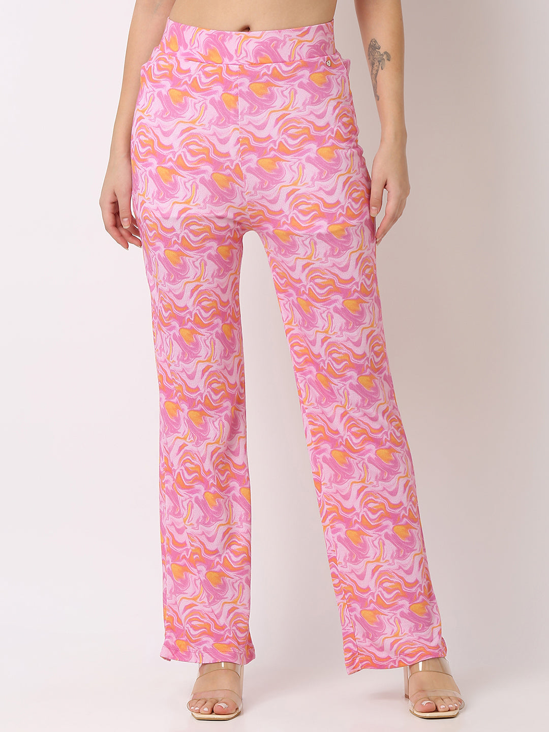 Women Trouser Tapered Leg Pink High Rise