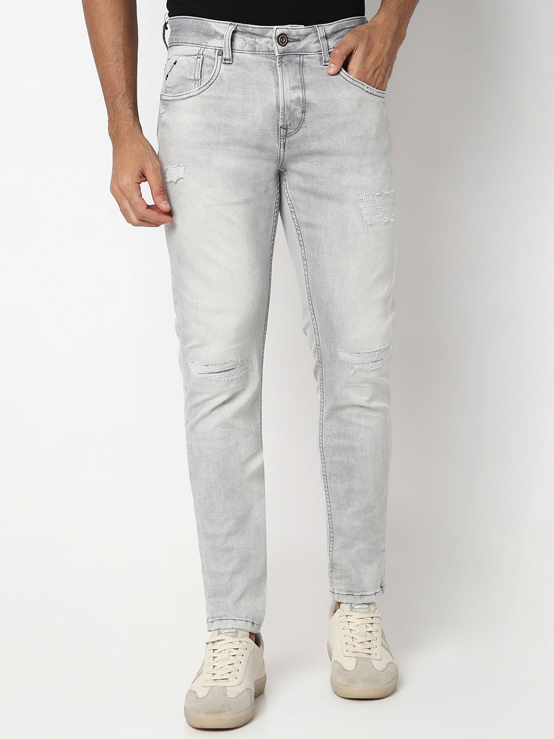 Spykar Light Grey Low Rise Slim Fit Casual Jeans For Men
