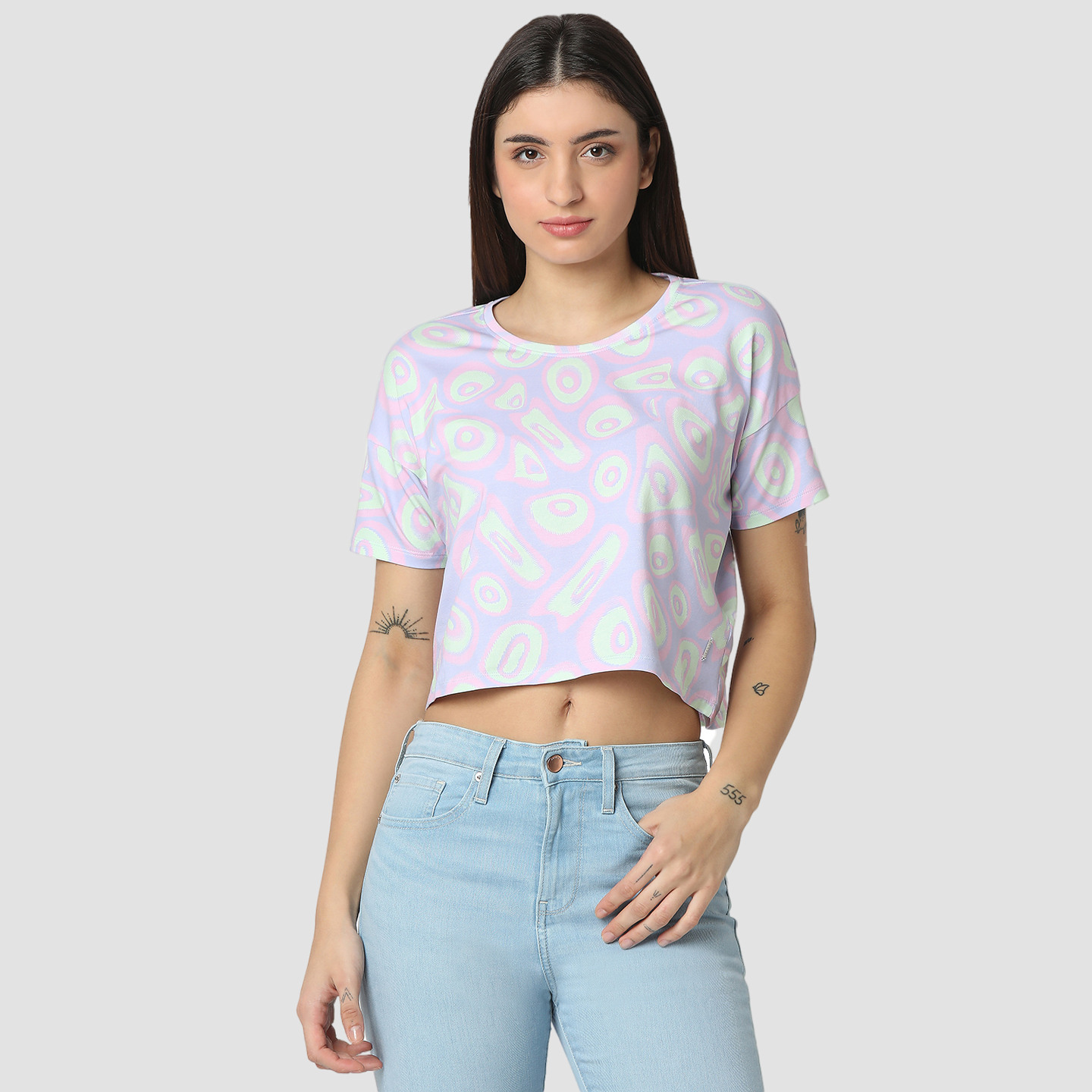 Women T-Shirt Blue Boxy Fit