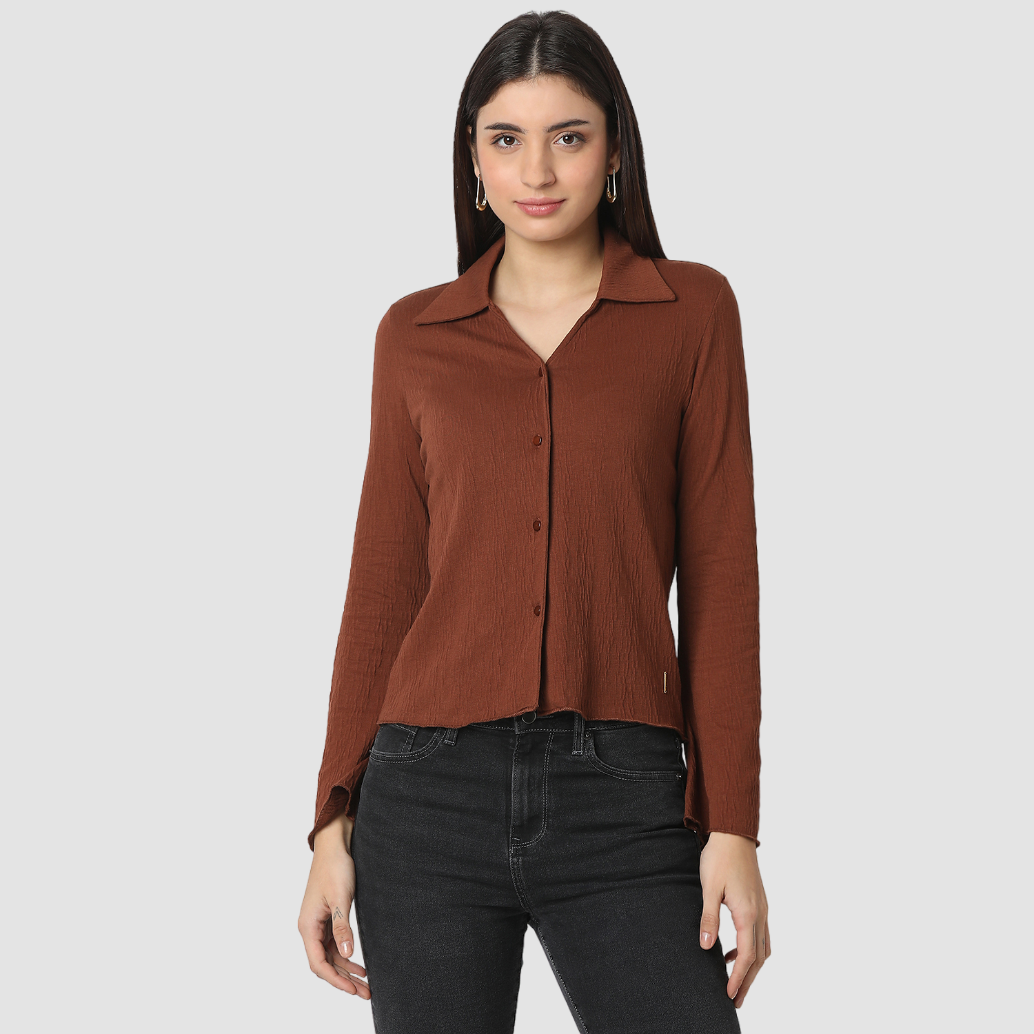 Spykar Sepia Brown Slim Fit Casual Tops For Women