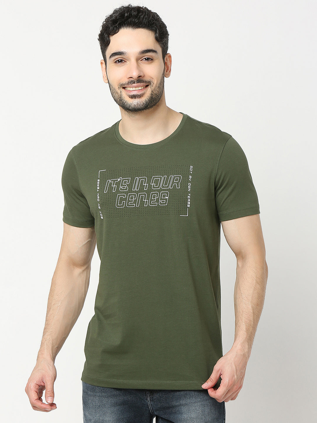 Underjeans by Spykar Men Premium Olive T-shirt