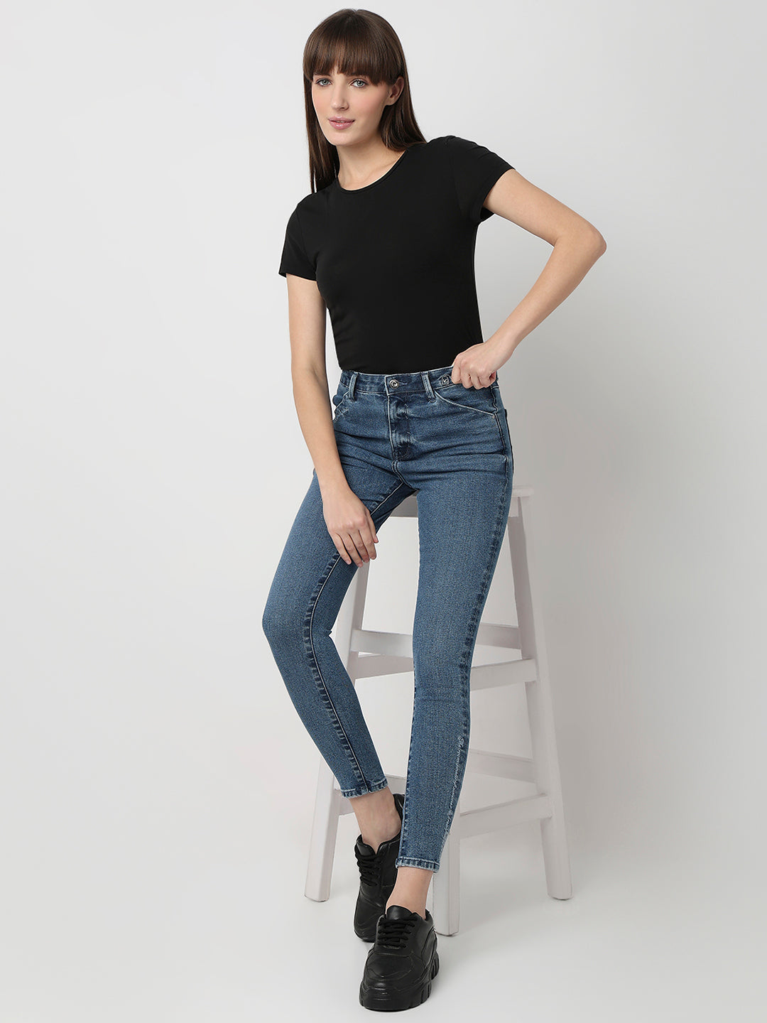 Spykar Mid Blue High Rise Super Skinny Fit Casual Jeans For Women