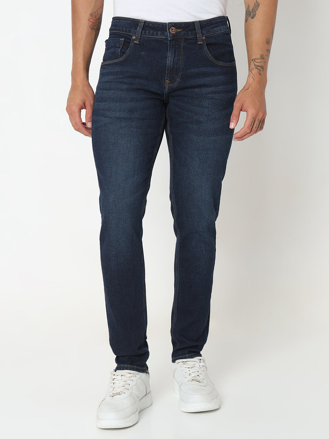 Spykar Dark Blue Slim Fit Low Rise Jeans For Men