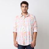 Men Shirt Print Pink Slim Fit