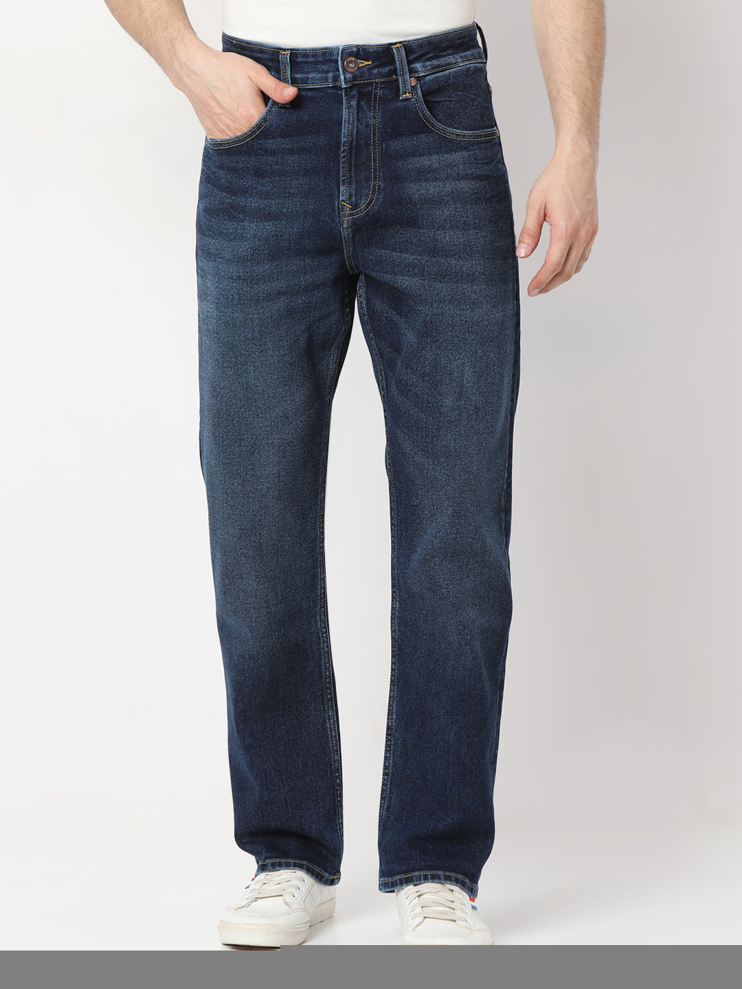 Shop Spykar Dark Blue straight fit Jeans For Men Online