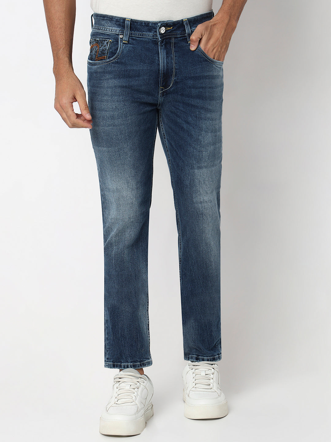 Men Jeans Comfort Fit Blue Mid Rise