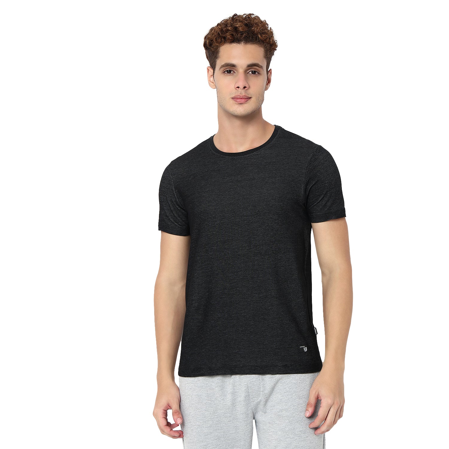 UnderJeans by Spykar Men Basic Dark Denim Black Slim Fit T-Shirts