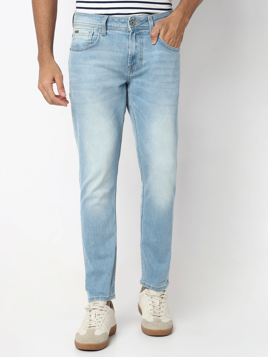 Spykar Light Blue Mid Rise Slim Fit Casual Jeans For Men