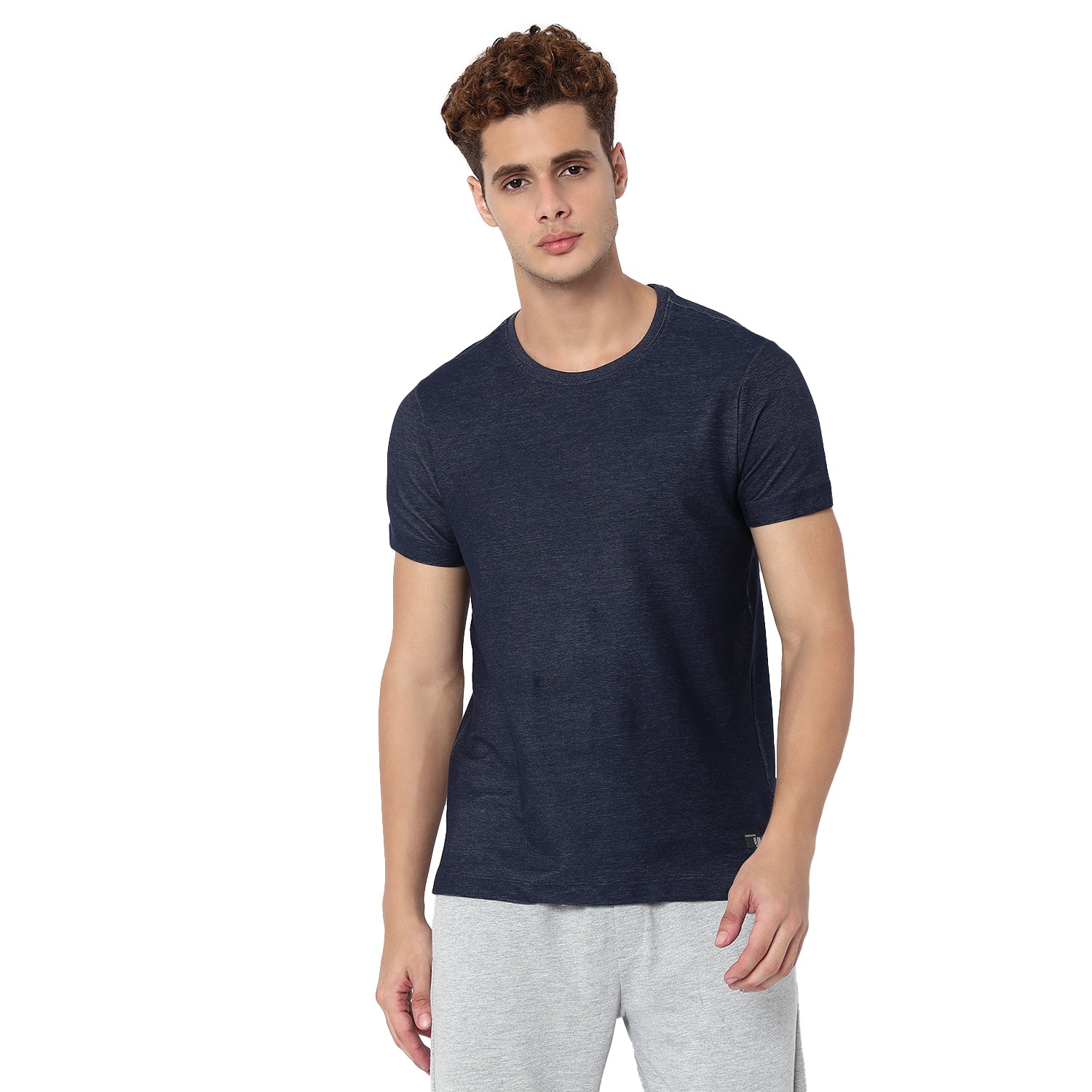 UnderJeans by Spykar Men Basic Dark Denim Blue Slim Fit T-Shirts