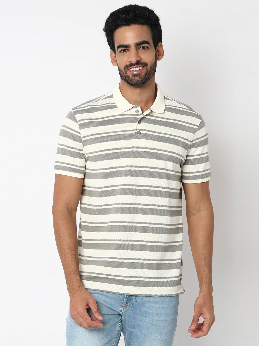 Spykar Grey Slim Fit Casual T-Shirts For Men