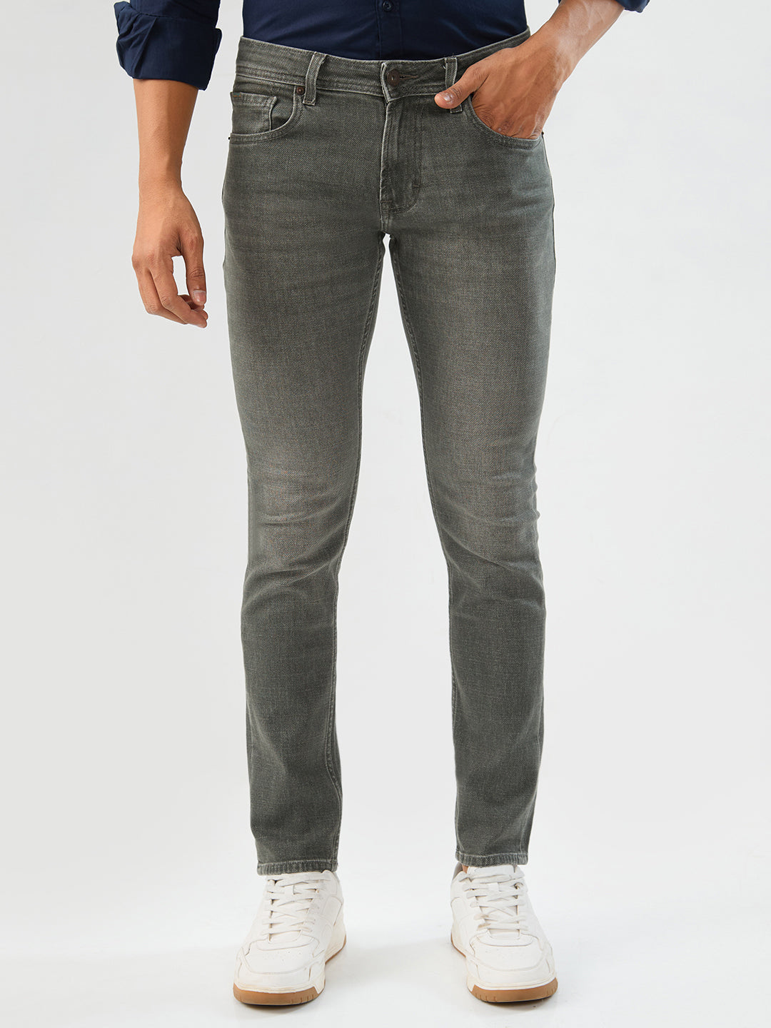 Men Kano Jeans Slim Fit Olive Green Low Rise