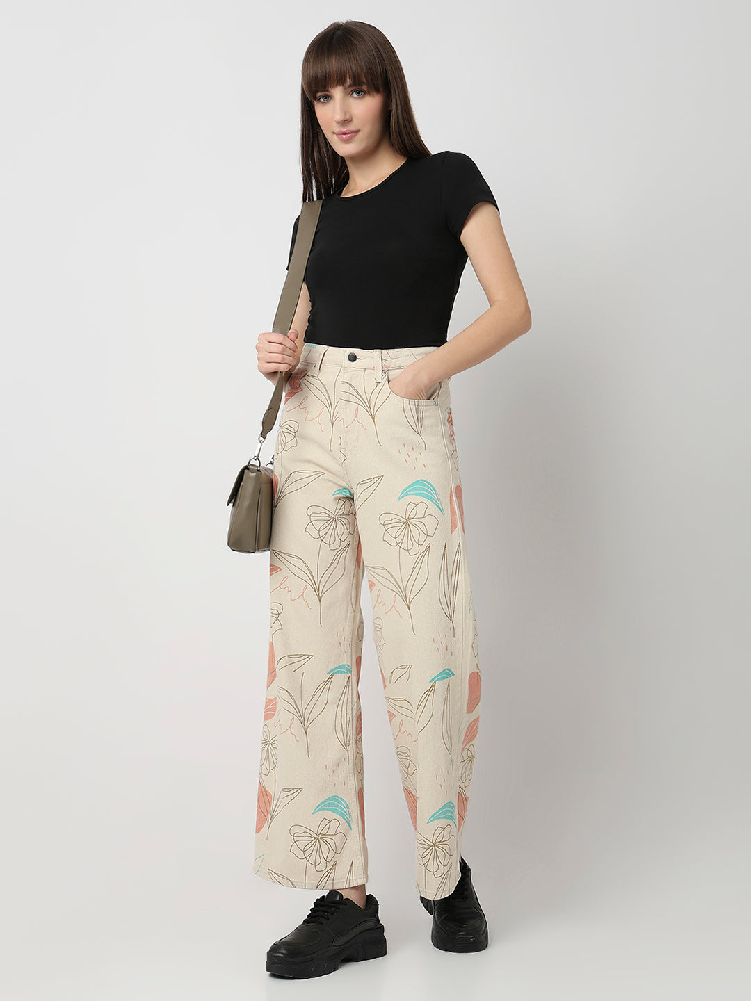 Spykar Ecru High Rise Wide Leg Casual Jeans For Women