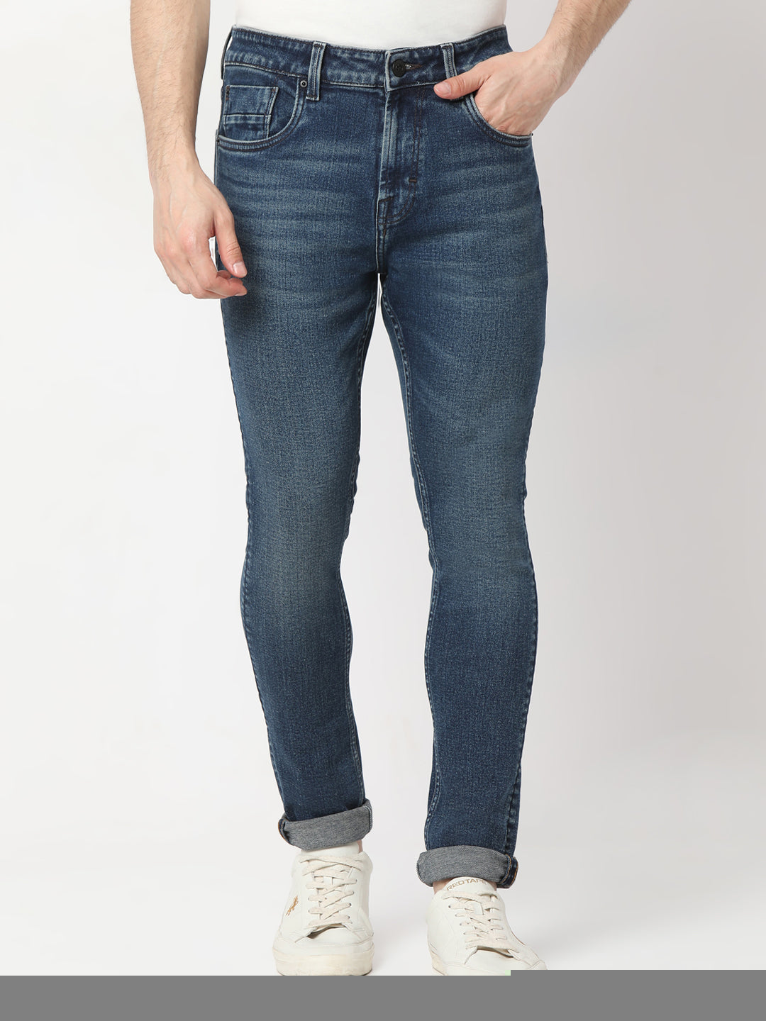 Spykar Dark Blue Skinny Fit Low Rise Jeans For Men