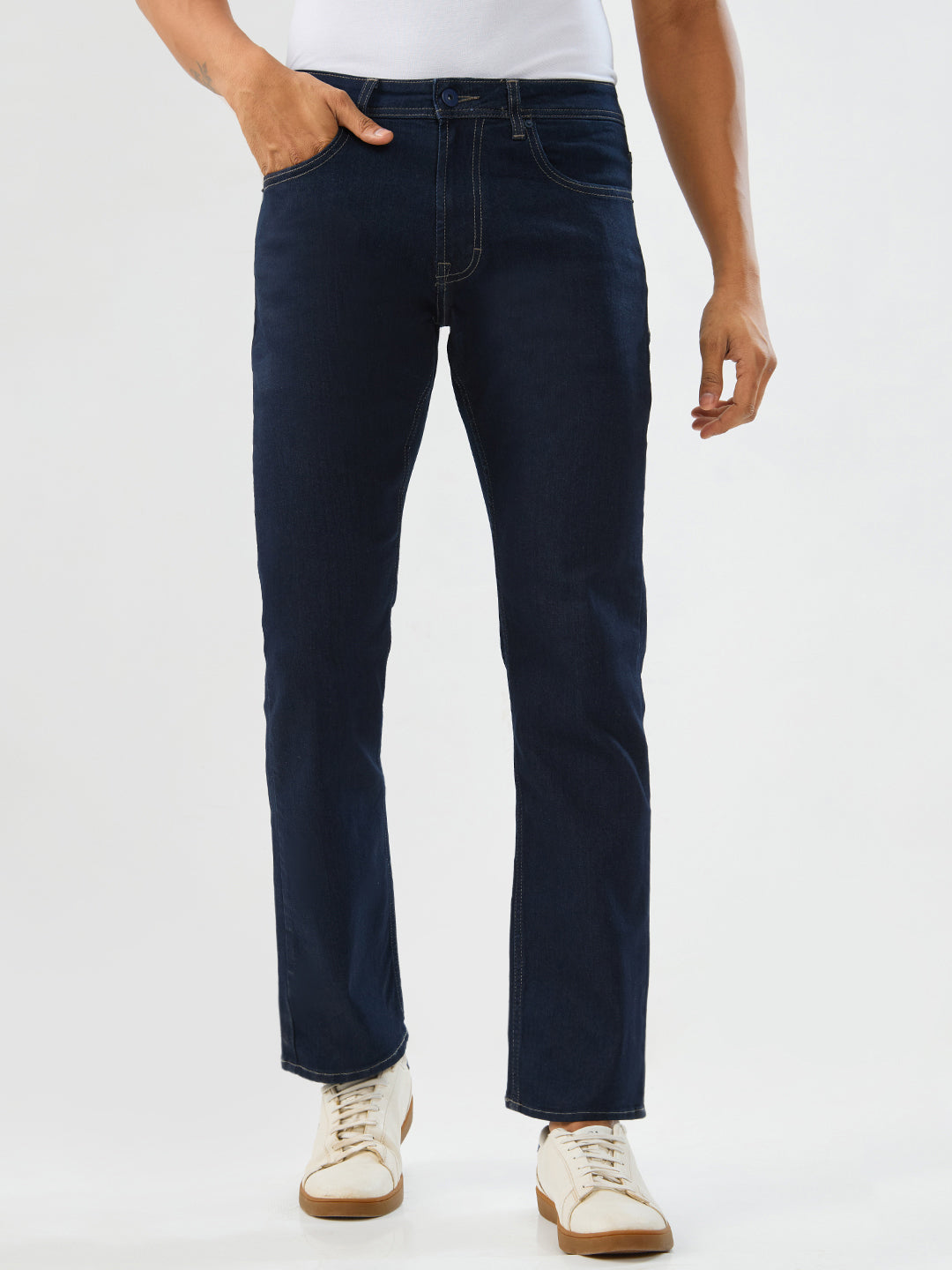 Men Jeans Comfort Fit Raw Blue Mid Rise