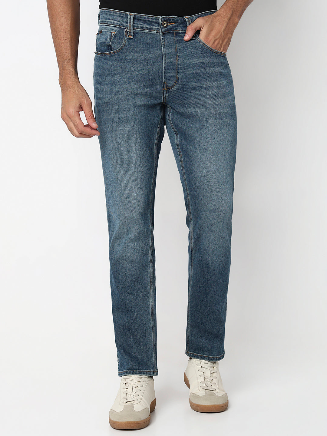 Spykar Mid Blue Mid Rise Comfort Fit Casual Jeans For Men