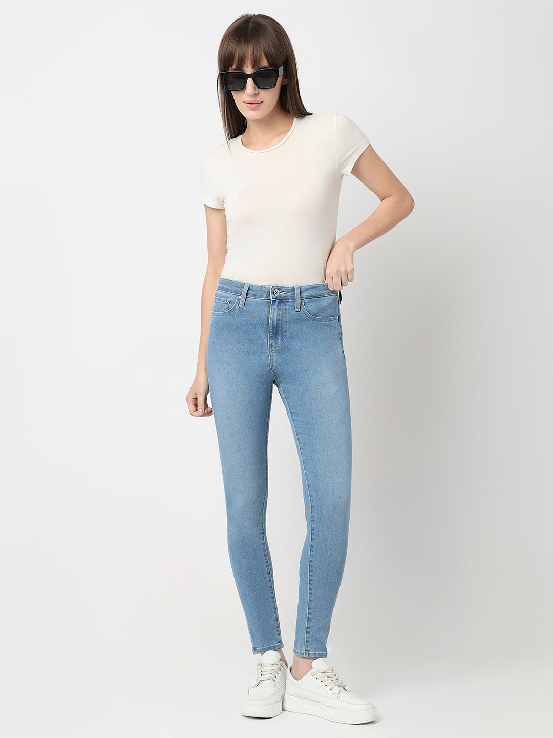 Spykar Light Blue High Rise Super Skinny Fit Casual Jeans For Women