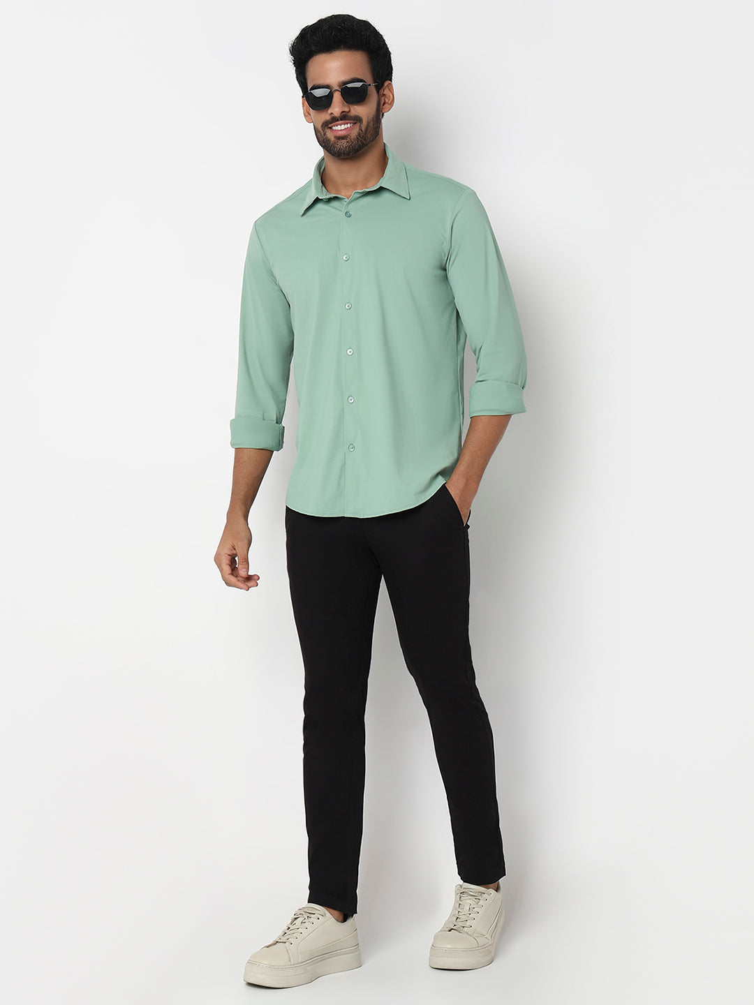 Spykar Granite Green Slim Fit Casual Shirts For Men